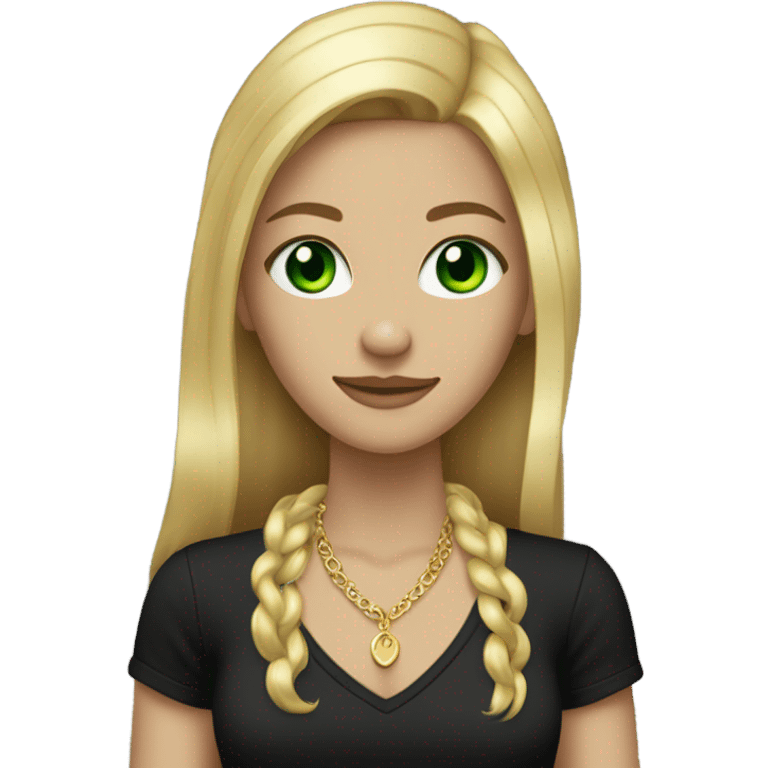 skinny pretty long blonde girl slanted green eyes gold jewlery light skin black shirt emoji