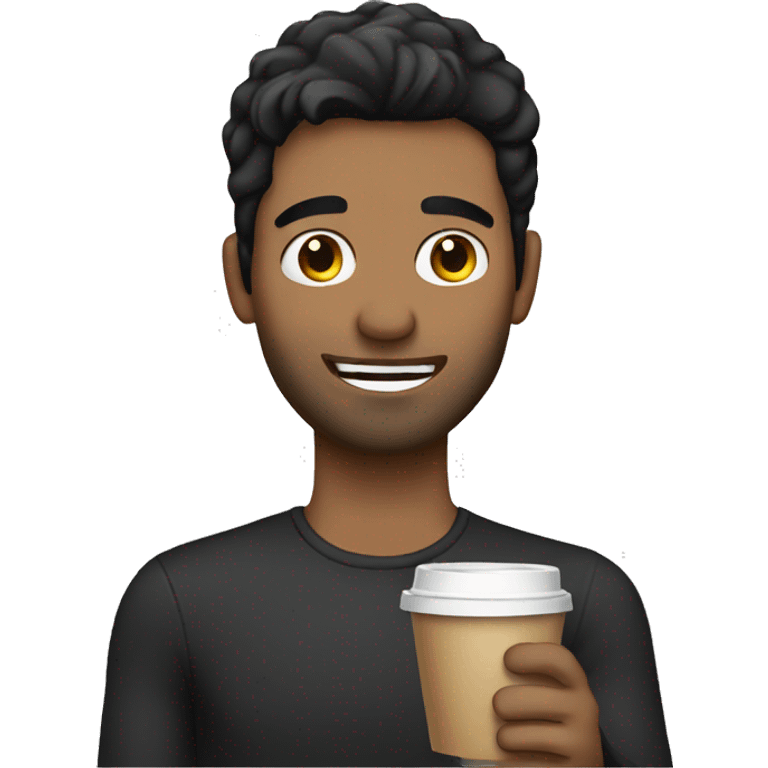 dark haired man drinking coffee emoji