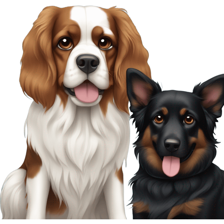 Tricolor King Charles spaniel and a black German shepherd  emoji