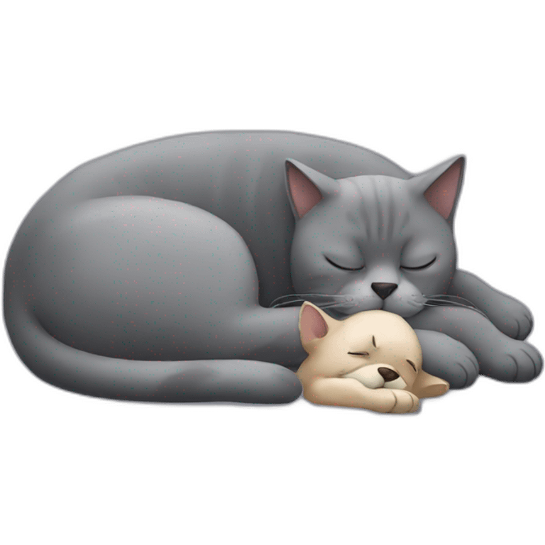 Big grey cat sleeping whit a dog  emoji