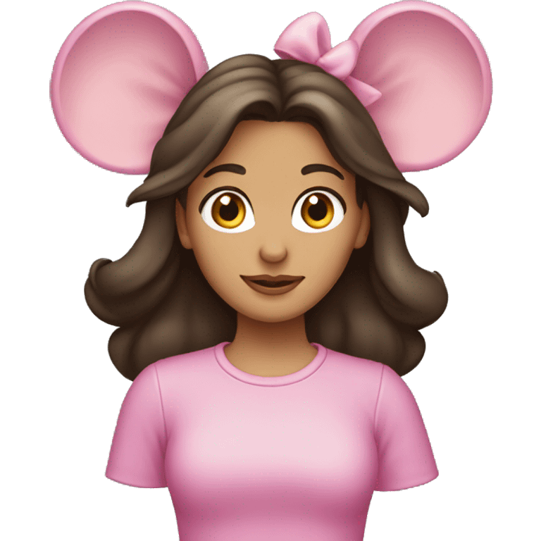 Brunette wearing pink mouse ears emoji