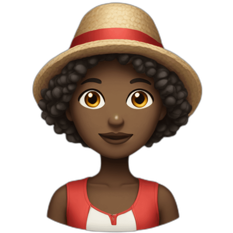 A dark-skinned girl with short, curly hair and wearing a Russian hat   emoji