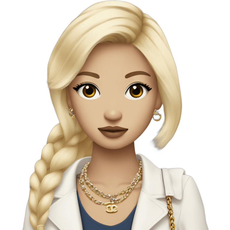 Blonde Chanel blue eyes Asian Girl with Birkin bag and Chanel necklace emoji