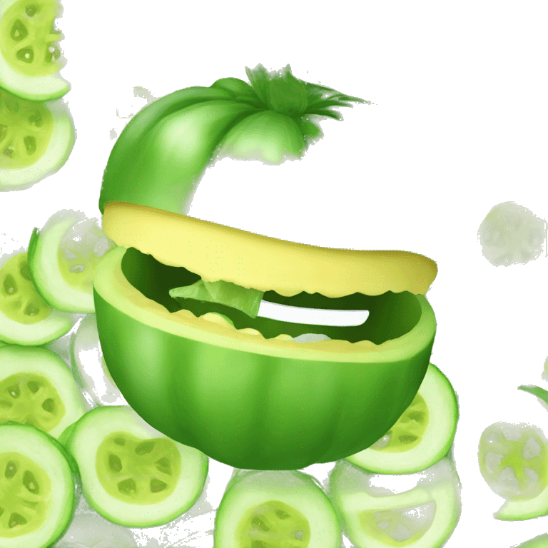 Yellow emoji eating massive cucumber emoji