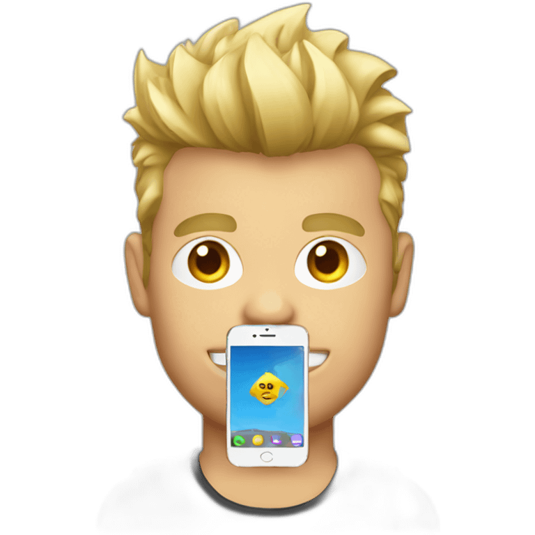 man with blonde faux hawk holding iphone emoji