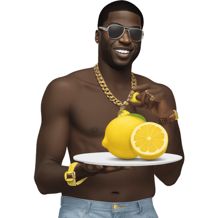 gucci mane eating a uncut lemon  emoji