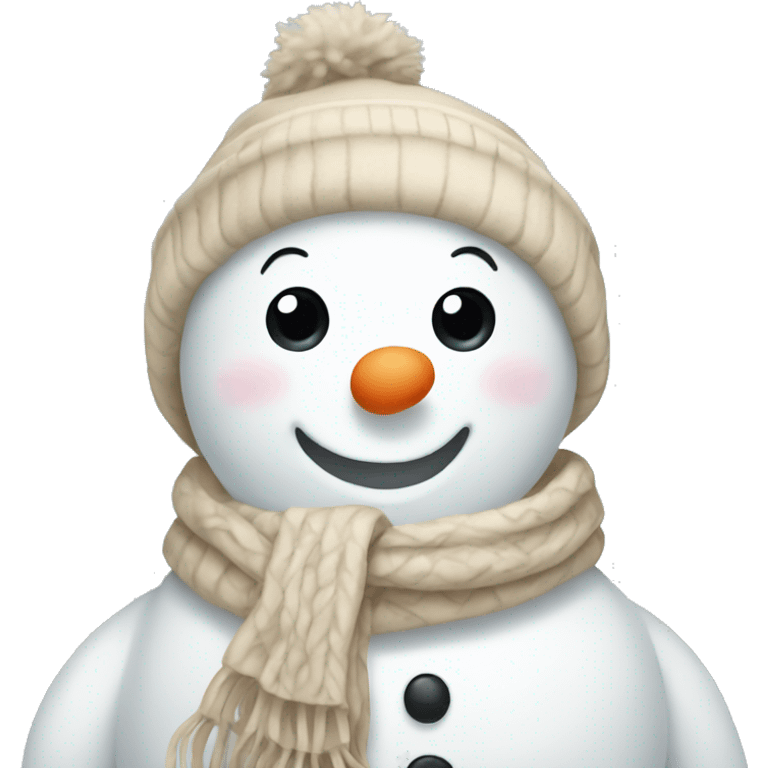 Cute snowman with beige scarf   emoji