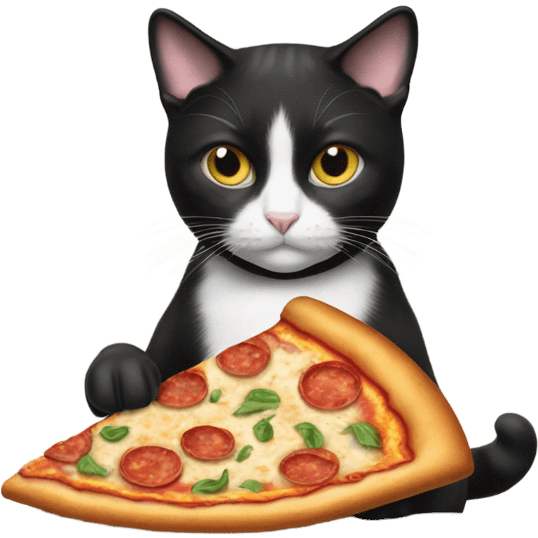 Tuxedo cat eating pizza emoji