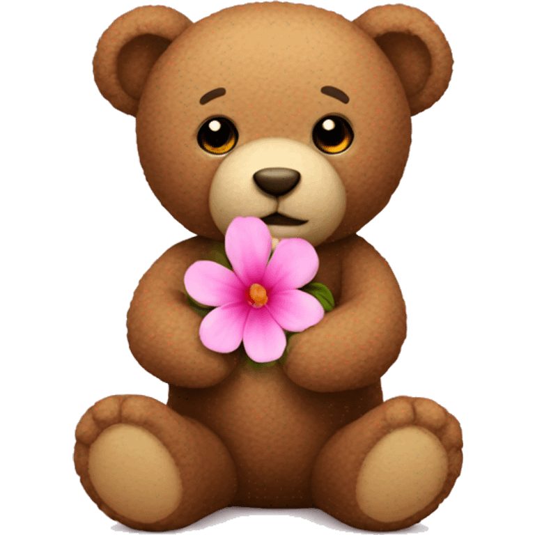 Teddy with pink flower emoji