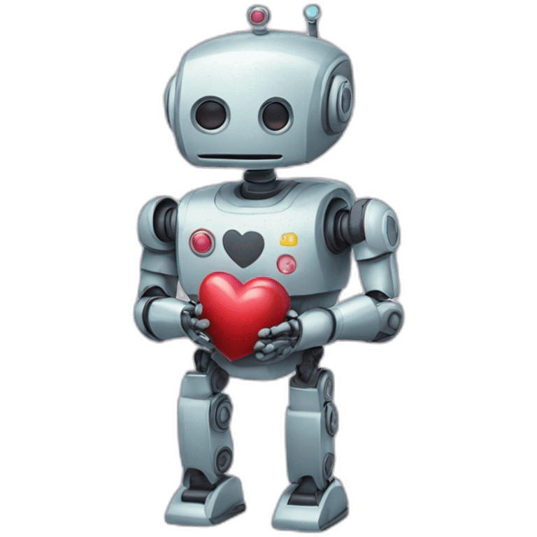 robot holding a heart emoji