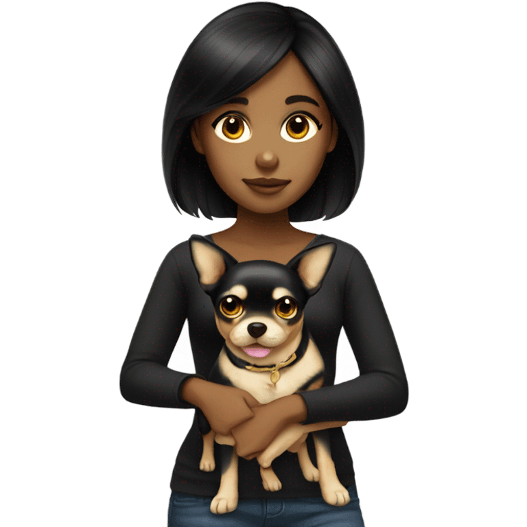 Black-hair girl with gold chihuahua  emoji