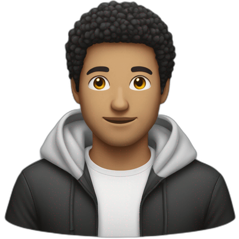 Caucasian man with an afro and stubble wearing black hoodie  emoji