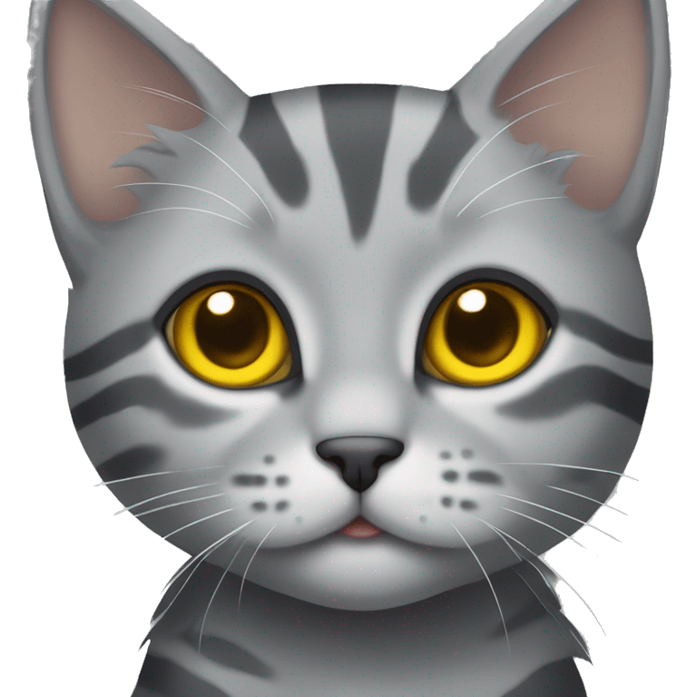 gray kitten with dark gray stripes and yellow eyes of the Scottish breed emoji