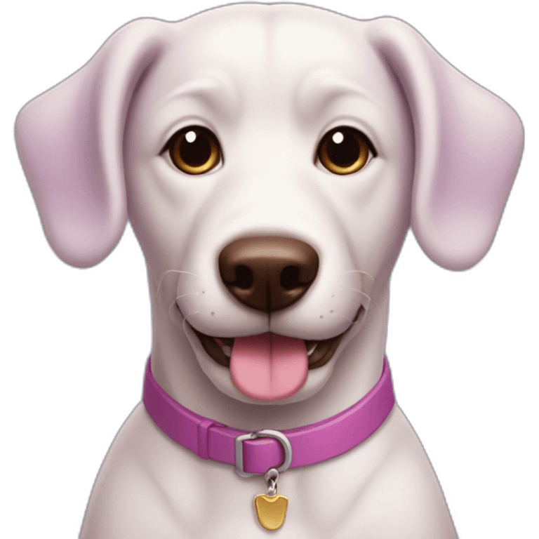 a purple dog with a brown nose and a pink collar with a bone happy  emoji