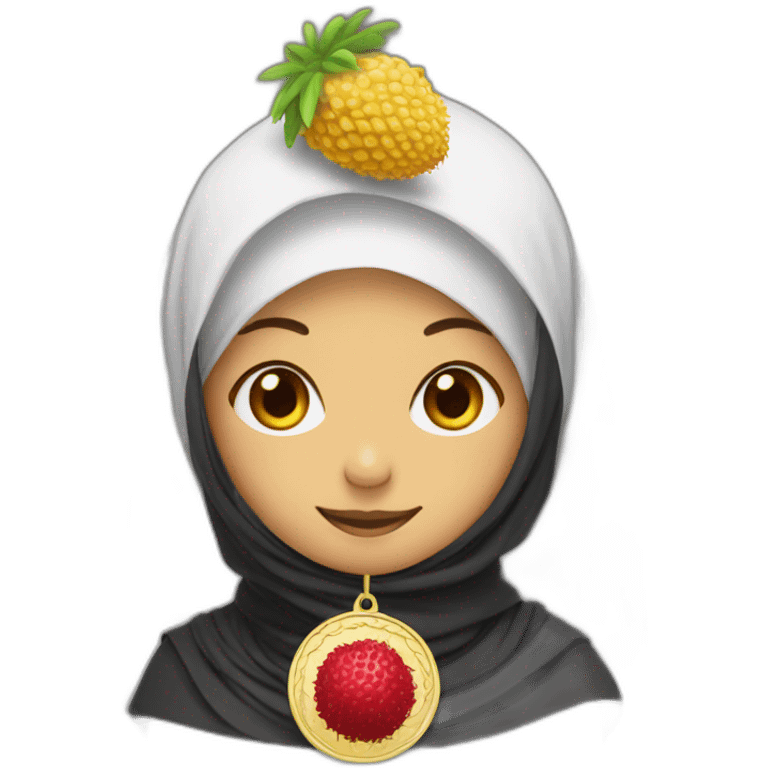 Rambutan with hijab and medal emoji