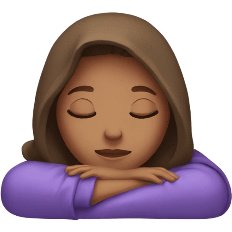 girl sleeping in a purple hoodie with brown hair emoji