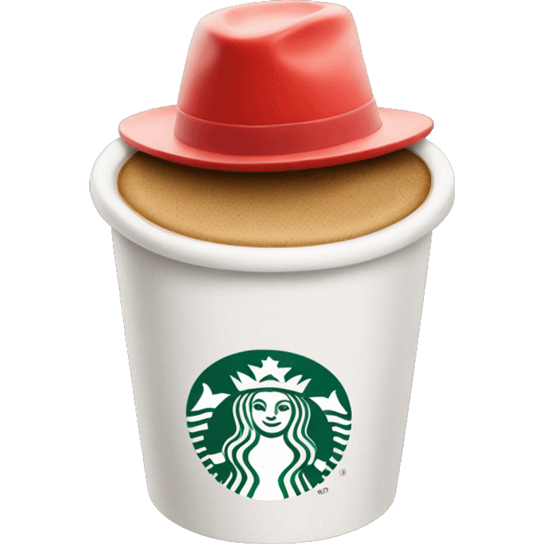 Starbucks coffee cup with a red hat emoji