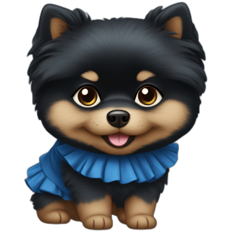 black pomeranian in blue dress emoji