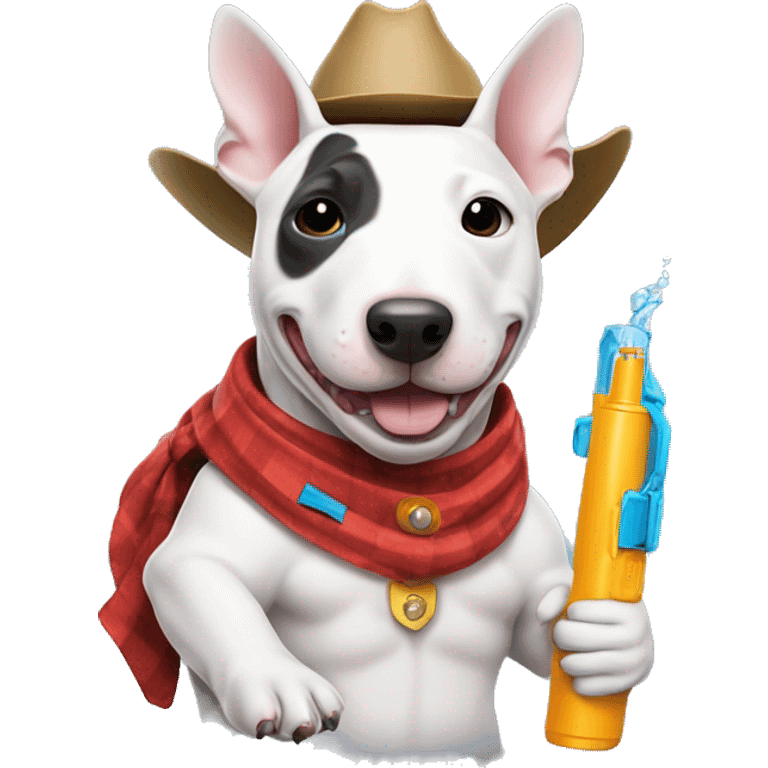 english bull terrier holding water gun cowboy  emoji