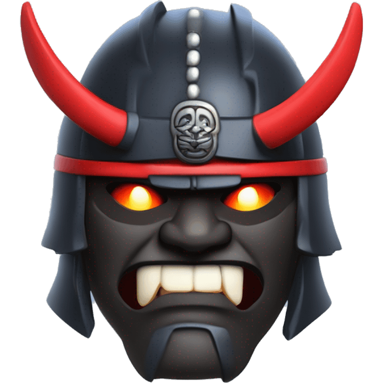 3D cartoon-style icon designed for a Discord server, inspired by a samurai theme with a dark and powerful aesthetic. fierce face of the samurai with sharp teeth and glowing eyes, the traditional samurai armor, and the use of red, black, and blue colors. emoji