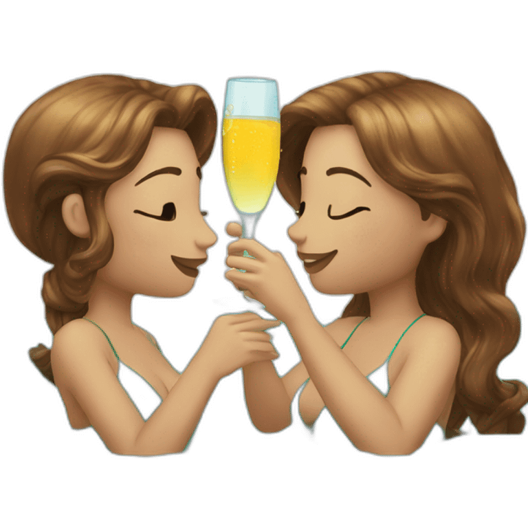 Two Mermaids with brown hair drinking champagne emoji