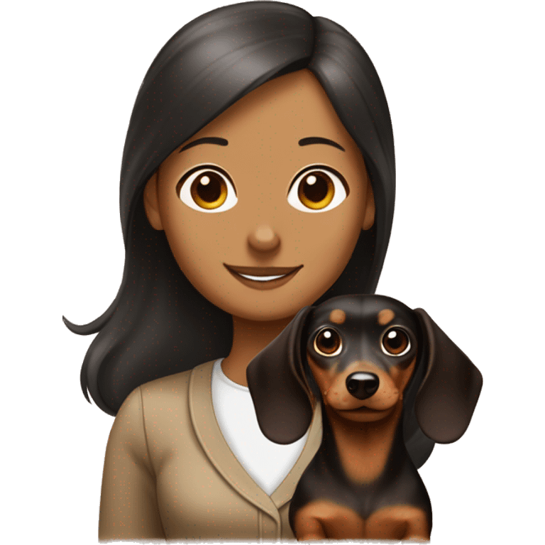 Chocolate and tan dachshund with a girl black hair emoji