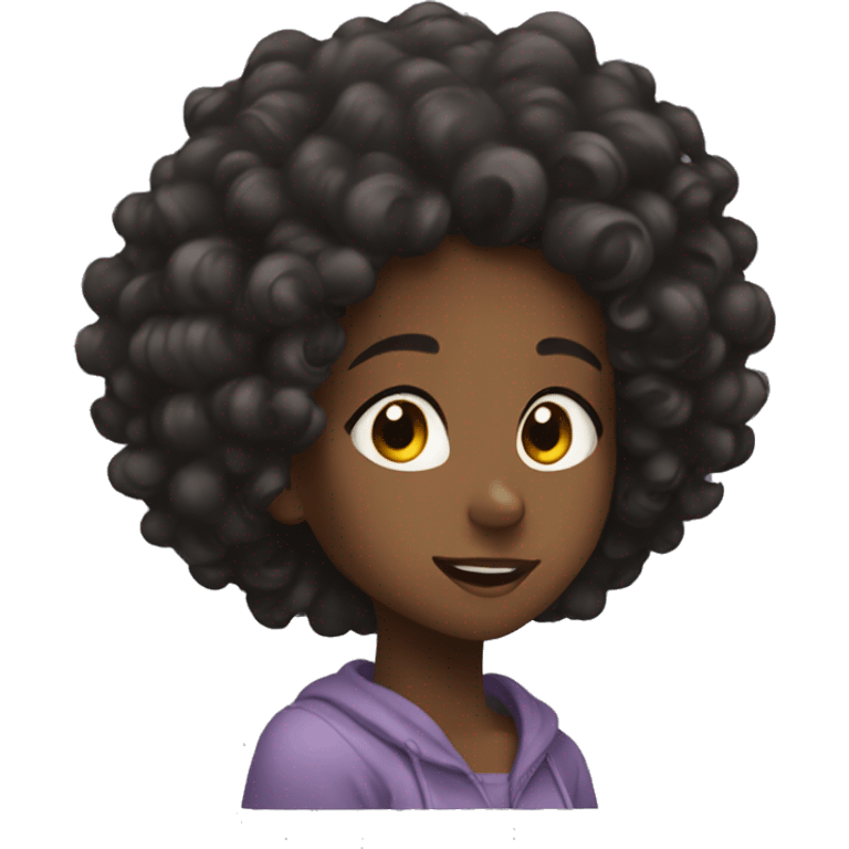 black girl with curly hair watching anime emoji