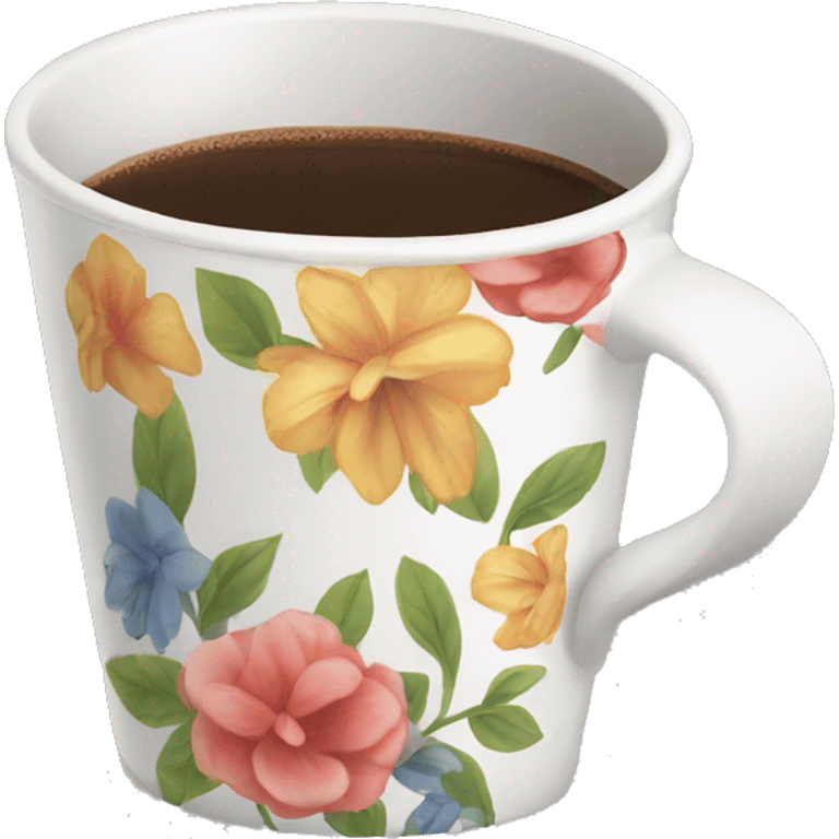 floral mug with coffee emoji