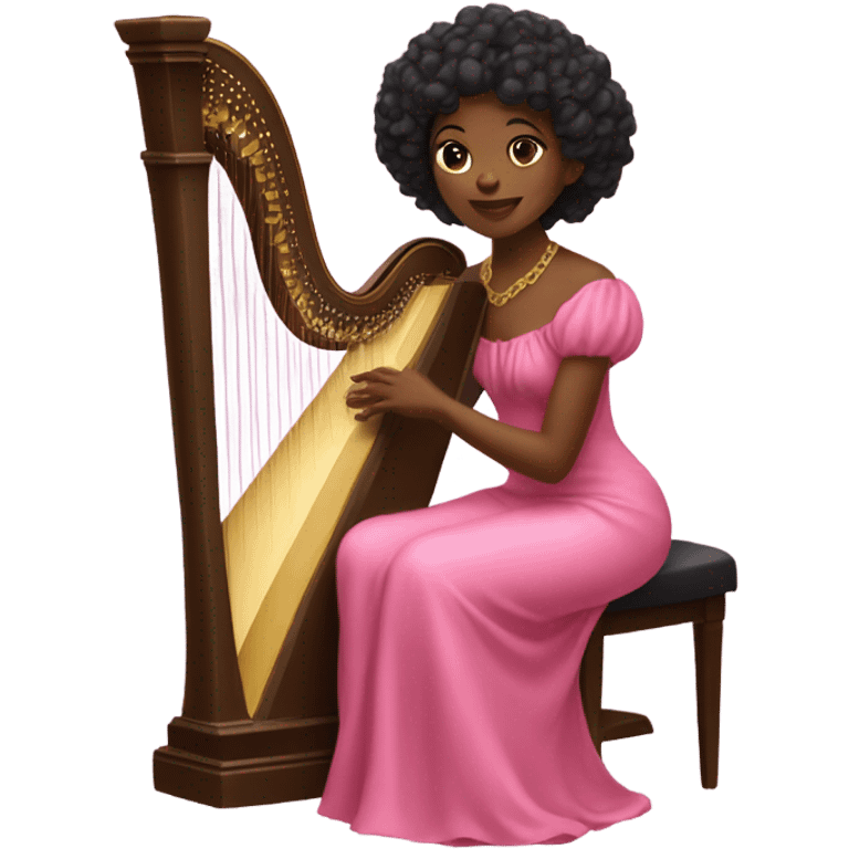 Pretty black woman in a pink dress playing the harp sitting down emoji