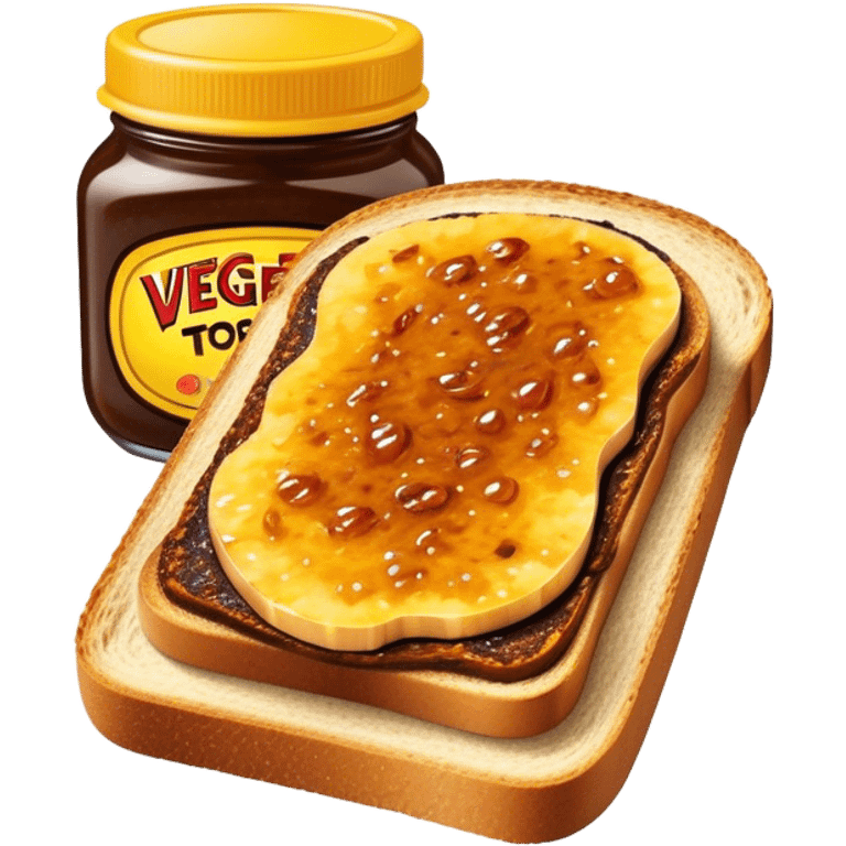 Cinematic Realistic Vegemite on Toast Dish Emoji, depicted with a generous spread of savory Vegemite on perfectly toasted bread, rendered with vibrant textures and warm lighting that captures its uniquely Australian flavor. emoji