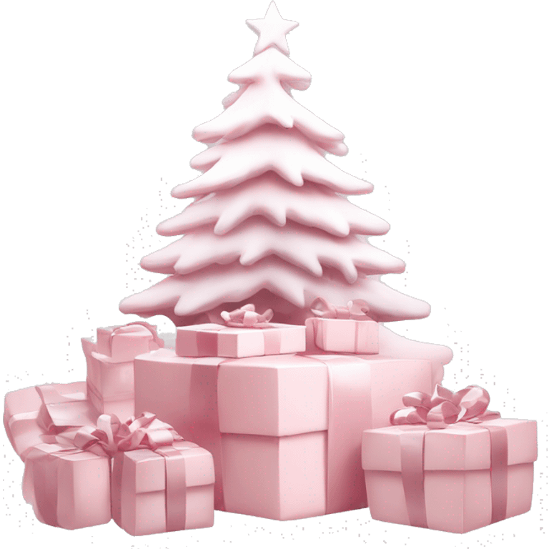 Light pink Christmas gifts under a white Christmas tree  emoji