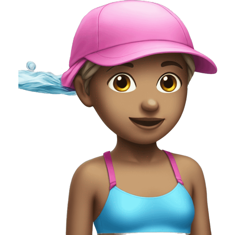 little girl swimmingwith pink cap  emoji