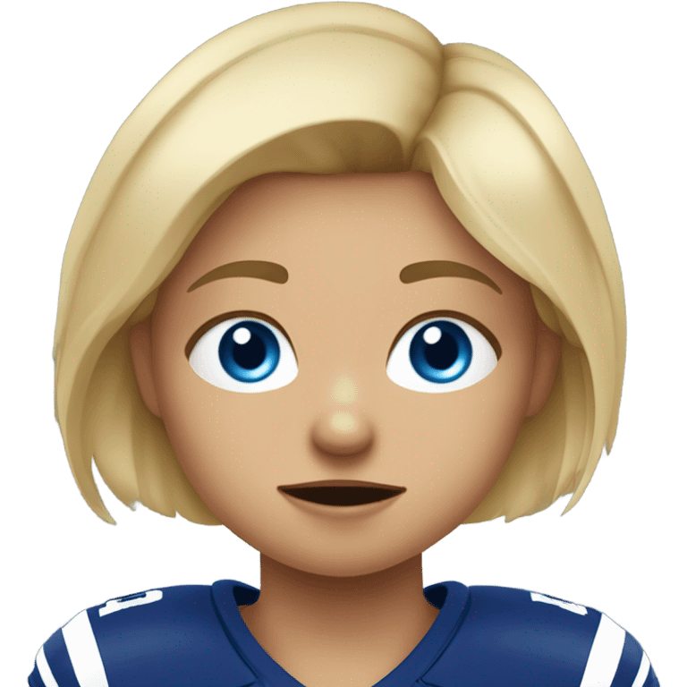 blonde hair blue eye girl playing flag football. she is crying and upset emoji