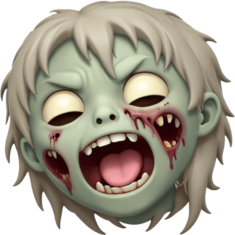 Cinematic Cute Yawning Zombie Portrait Emoji, with a delightfully quirky, slightly disheveled face in muted ashen tones, head tilted back in a big, funny yawn that reveals quirky stitches and playful gaps, simplified yet irresistibly charming, highly detailed with a soft, eerie glowing outline capturing the sleepy, offbeat vibe of a zombie taking a nap! emoji