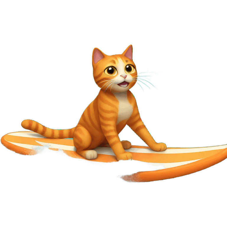 A orange cat surfing in the ocean with waves  emoji