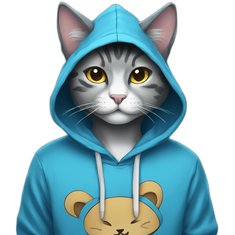 blue kawaï comics styled humanized cat wearing a hoodie emoji