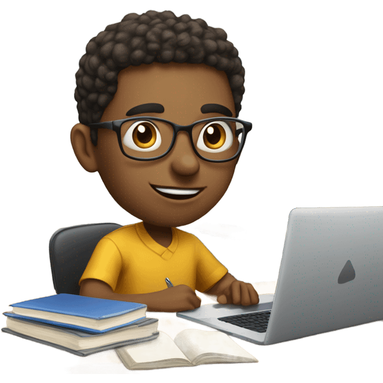 Caricature of college aged person on their computer emoji