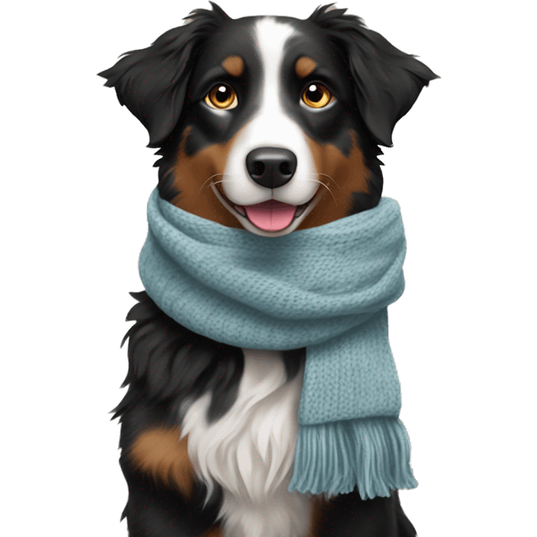 Small black australian shepherd dog wearing a knit scarf emoji