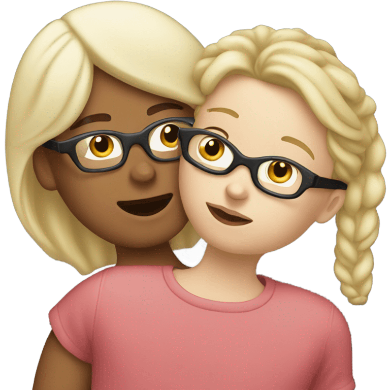 blonde woman with glasses and boy with black cap and no glasses kissing. both are white emoji