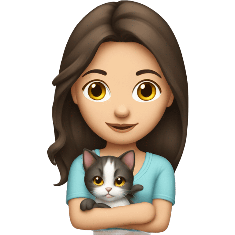 Brunette girl holding kitten emoji