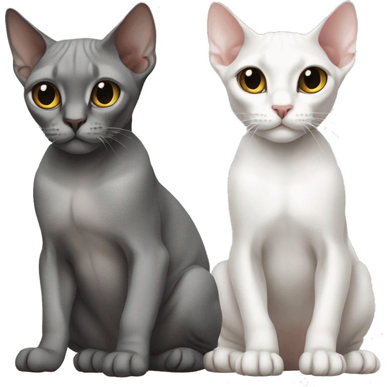 two sphinx cats one grey one white emoji