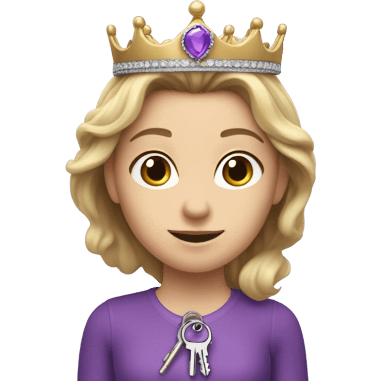 Caucasian Heidi wear purple holding key and wearing a crown emoji