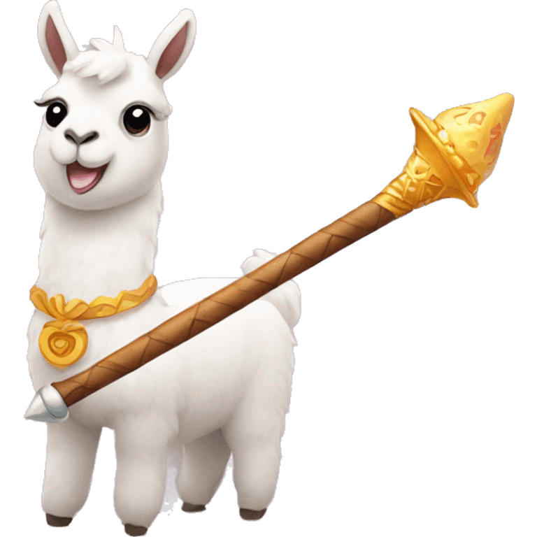 magic wand with an adorable llama behind it emoji