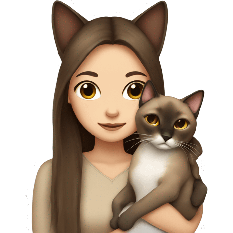  Siamese cat cuddling brown long hair girl emoji