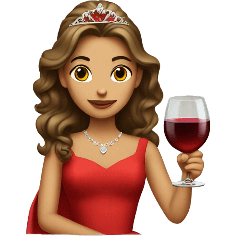 Princess in red dress with a glass of wine  emoji