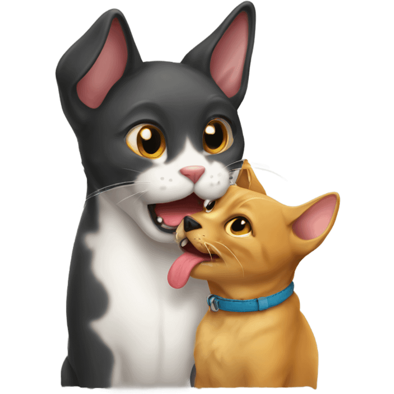 Cat licking dog emoji