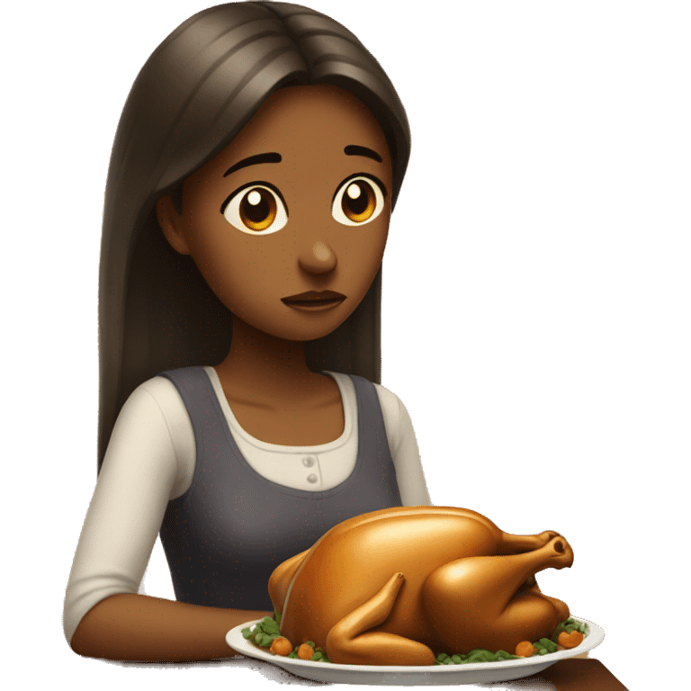 sad girl with thanksgiving food emoji