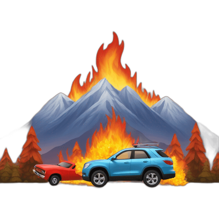 Fire with mountain and car emoji