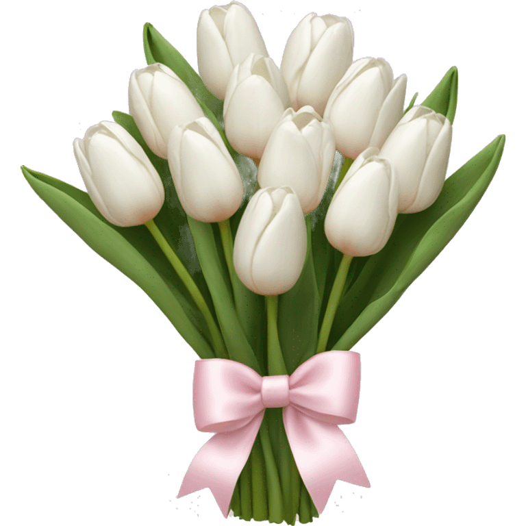 White tulips bouquet with light pink bow  emoji