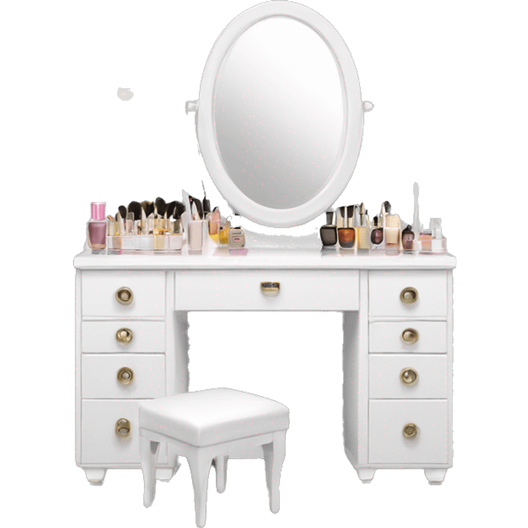 white makeup vanity with a mirror and light bulbs emoji